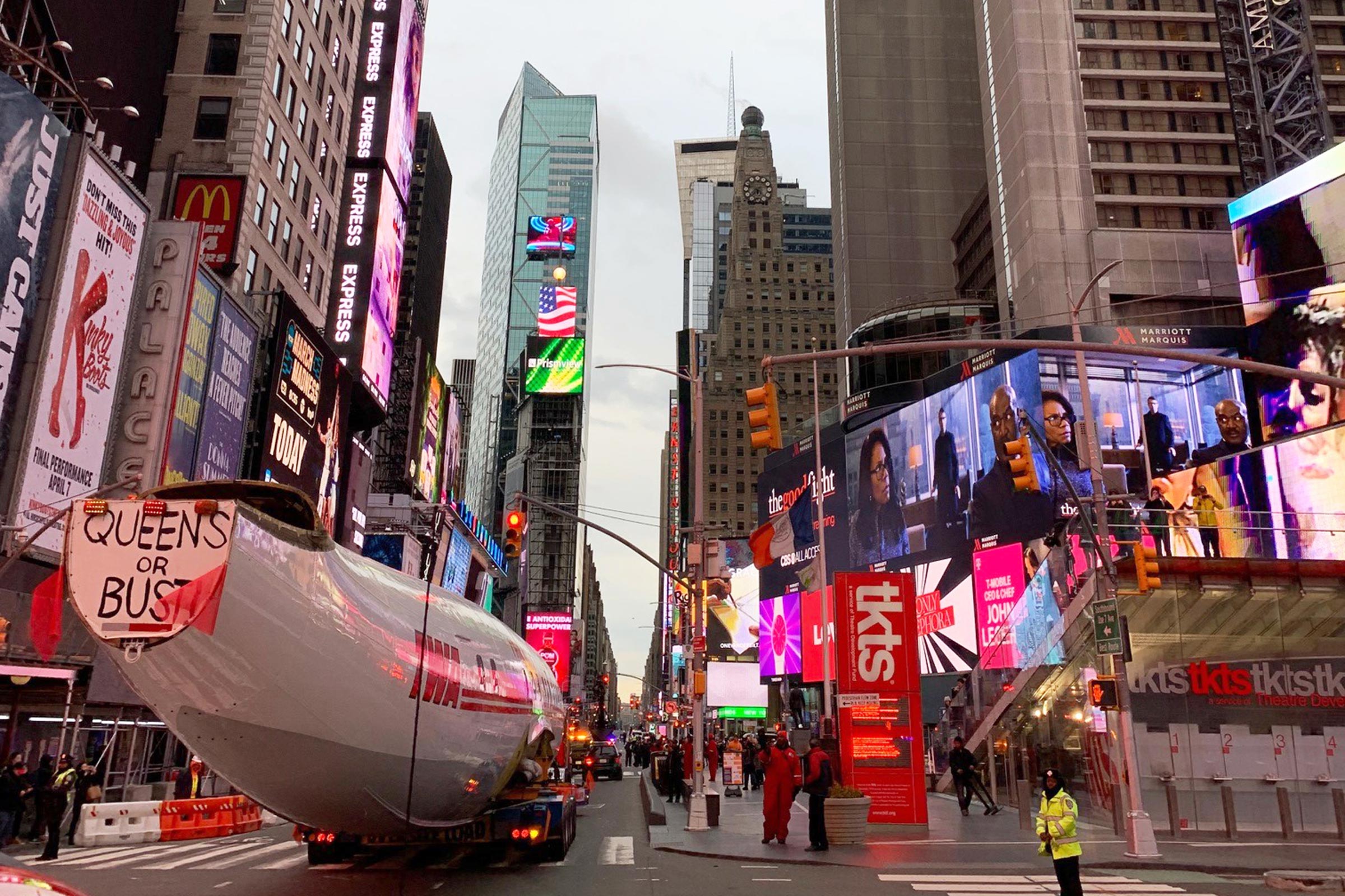 Connie’s 220-foot-long billboard lit up Times Square for five minutes on March 23, 2019.
